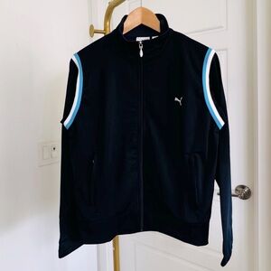 Men's 90s Y2K Streetwear Track Zip Up Jacket Navy Blue Size M/L Sporty Casual